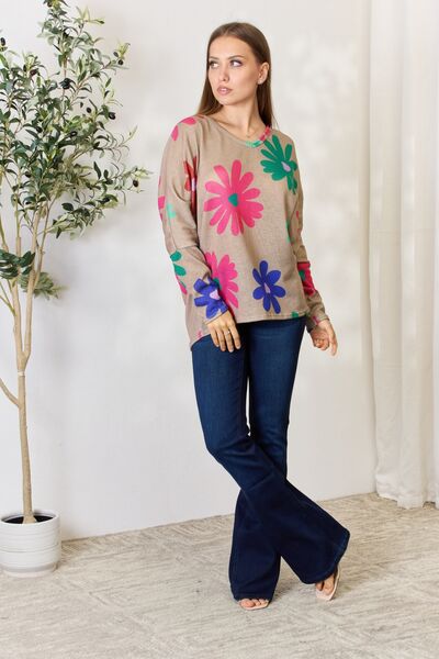 Hopely Full Size Floral V-Neck Long Sleeve Top