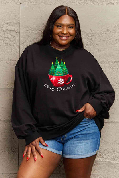 Simply Love Sweat-shirt graphique JOYEUX NOËL pleine taille