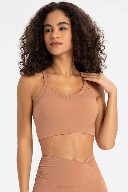 Soutien-gorge de sport à col en V et dos croisé