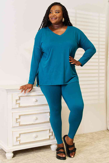 Zenana Lazy Days Ensemble haut à manches longues et leggings pleine taille