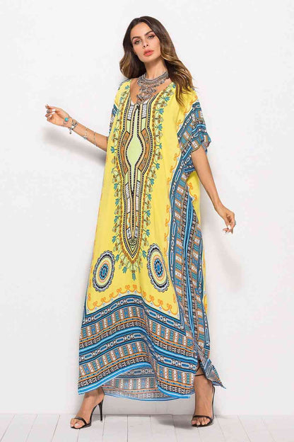 Printed V-Neck Side Slit Maxi Dress