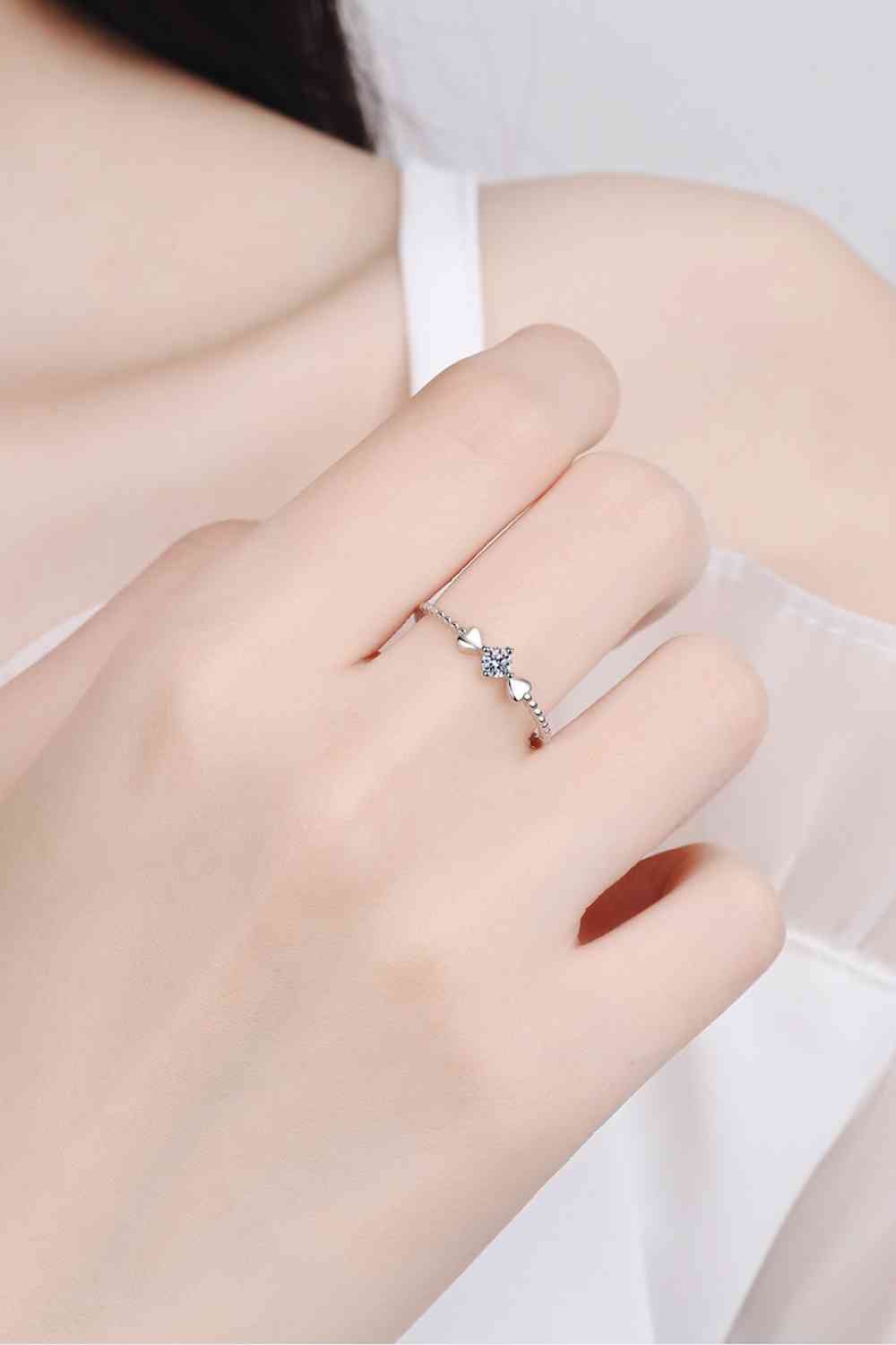 Bague en argent sterling 925 coeur moissanite adoré