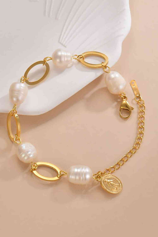 Bracelet de perles d'eau douce plaqué or 14 carats avec fermoir mousqueton