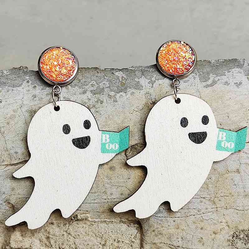 Pendientes colgantes de madera con forma de fantasma