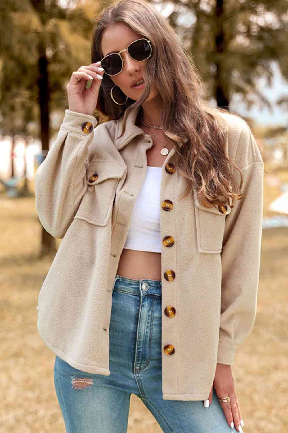 Button-Up Shirt Jacket with Breast Pockets