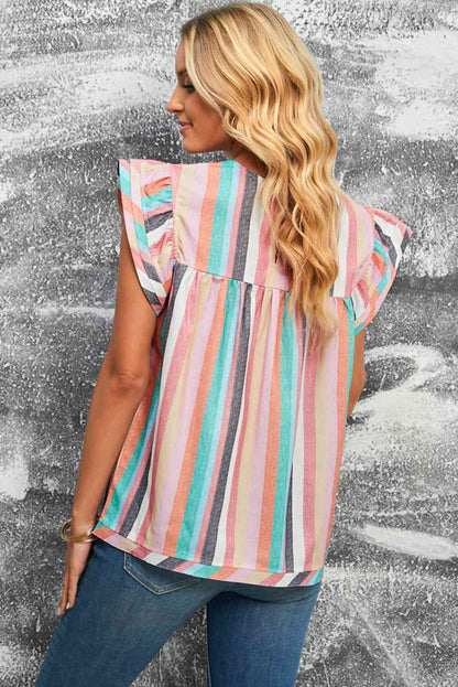 Blouse à manches flottantes à rayures multicolores