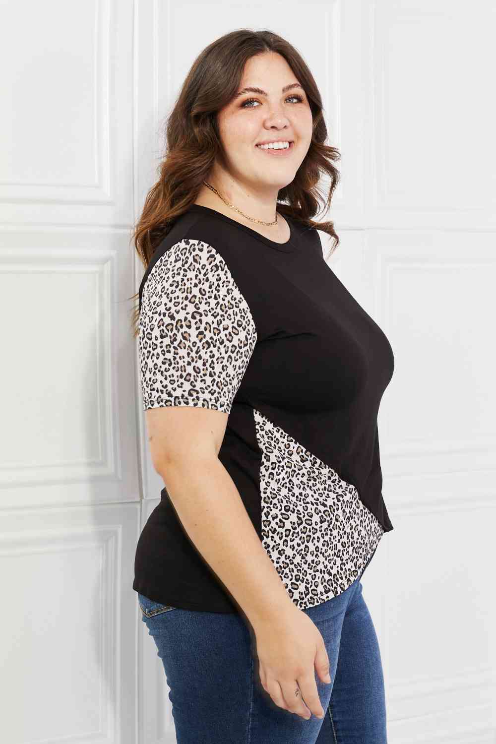 Heimish Full Size Animal Print Contrast Top