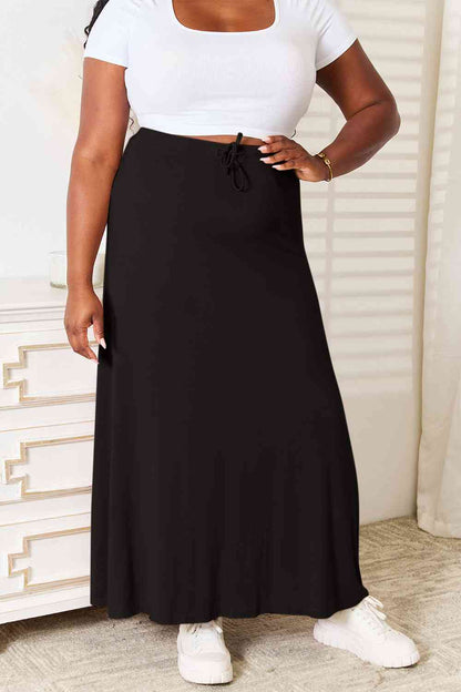 Double Take Pleine Taille Rayonne Douce Cordon Taille Maxi Jupe Rayonne