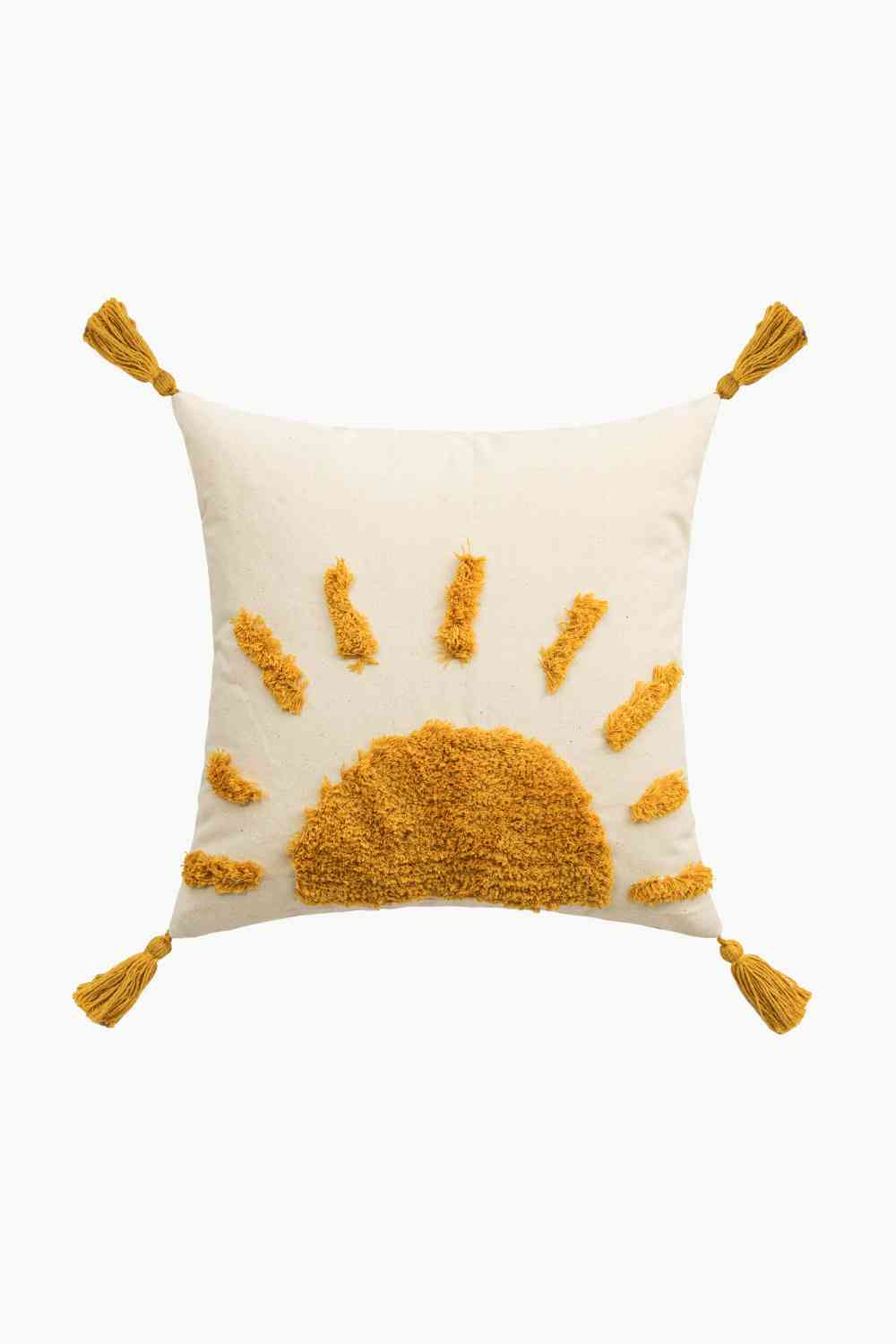 Funda de almohada decorativa con borla y gráfico de sol