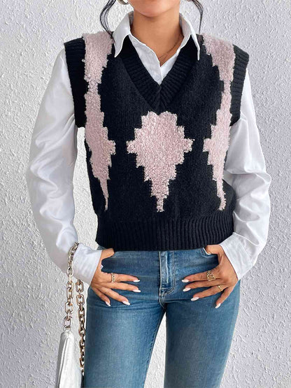 Contrast V-Neck Sweater Vest