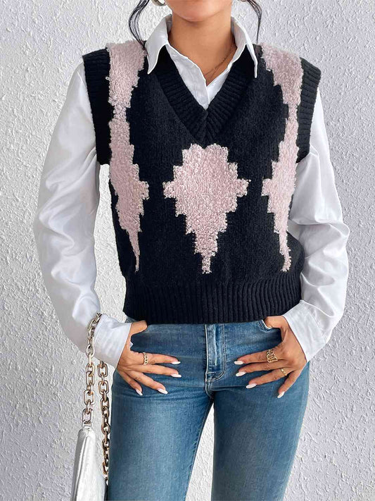 Chaleco estilo suéter con cuello en V en contraste