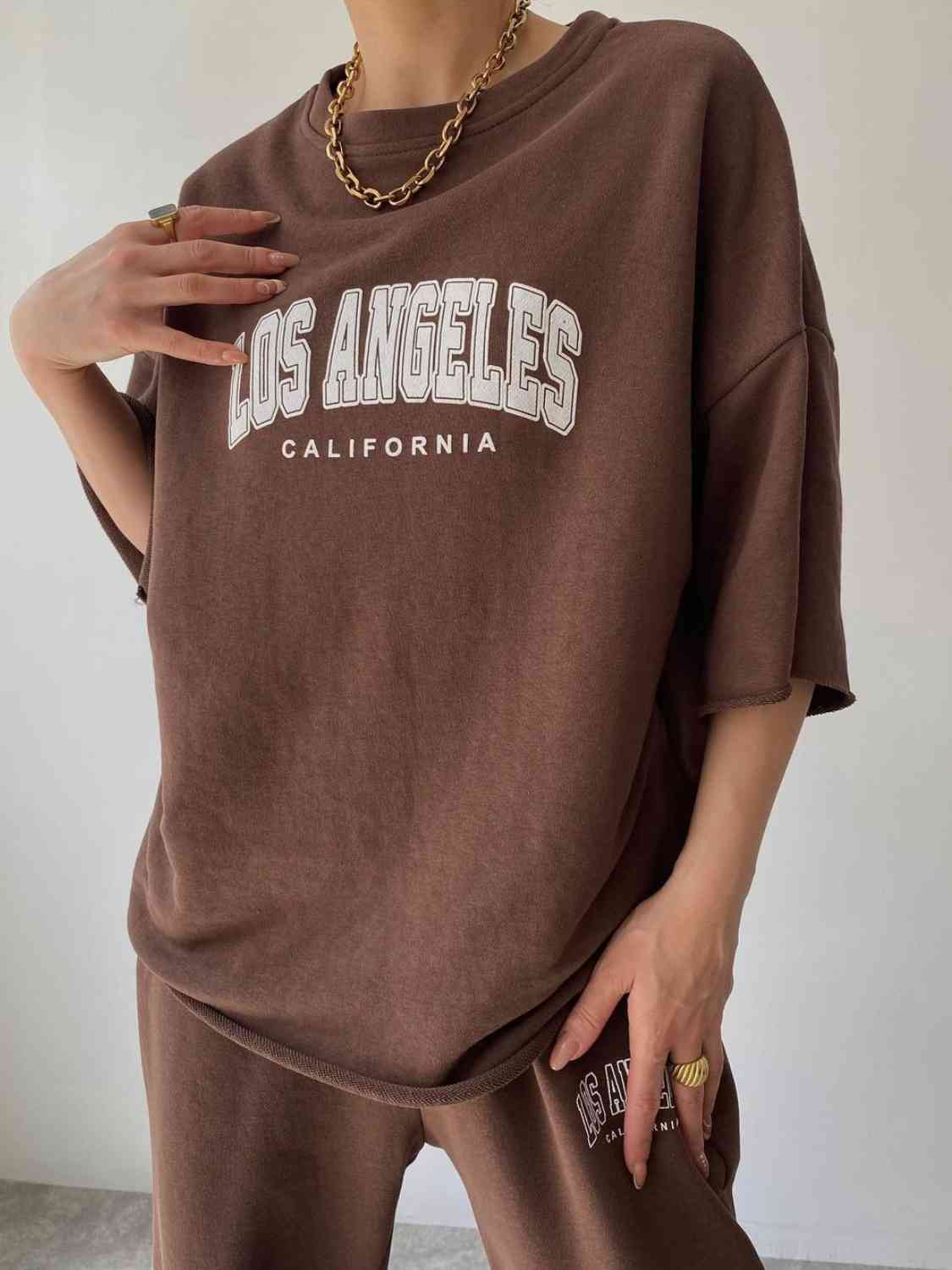 Conjunto de sudadera y pantalón deportivo con gráfico LOS ANGELES CALIFORNIA