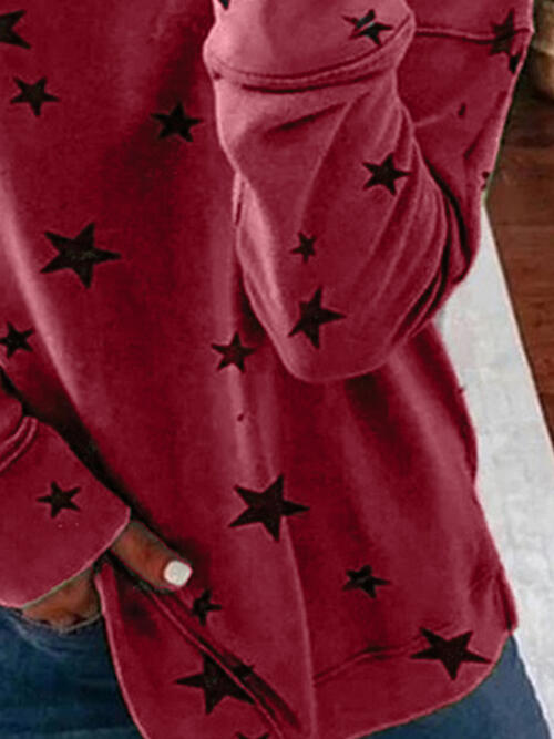 Star Round Neck Dropped Shoulder Sweatshirt