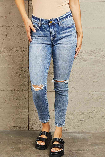 BAYEAS Jean skinny taille mi-haute effet vieilli