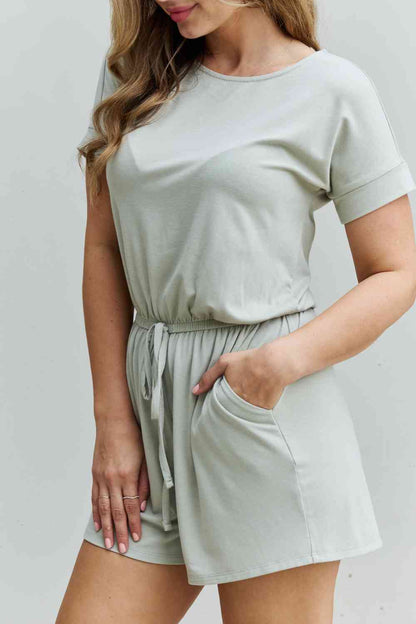 Zenana Chilled Out Full Size Short Sleeve Romper in Light Sage