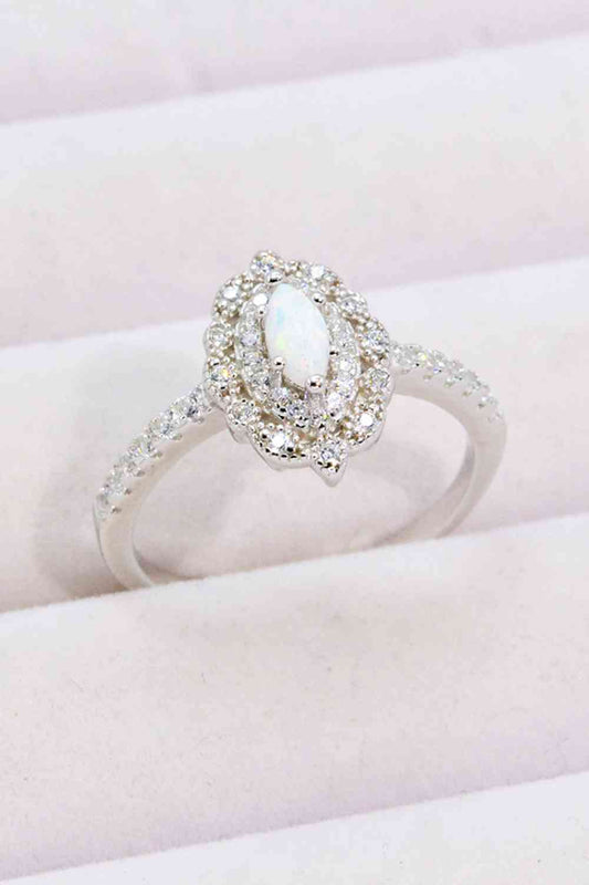 Bague opale et zircon Love Story moderne