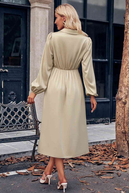 Surplice Neck Puff Sleeve Midi Dress