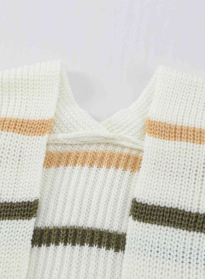 Cardigan tissé à rayures droites en tricot côtelé ouvert avec poches sur le devant