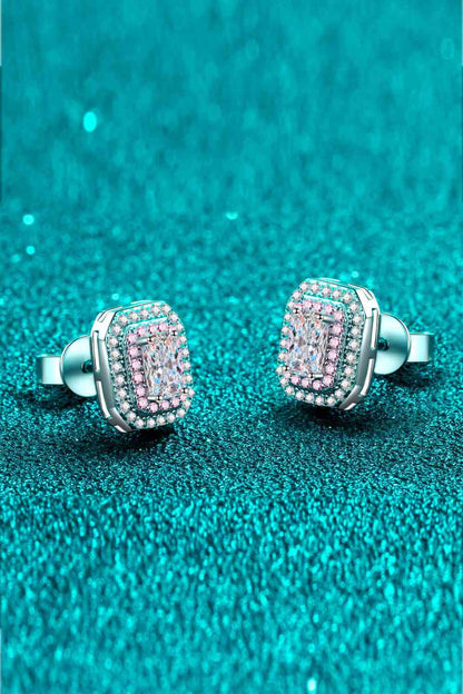 Boucles d'oreilles à tige géométriques contrastées en moissanite et zircon 1 carat