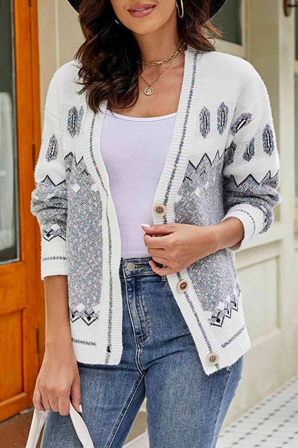 Cardigan boutonné imprimé à col en V