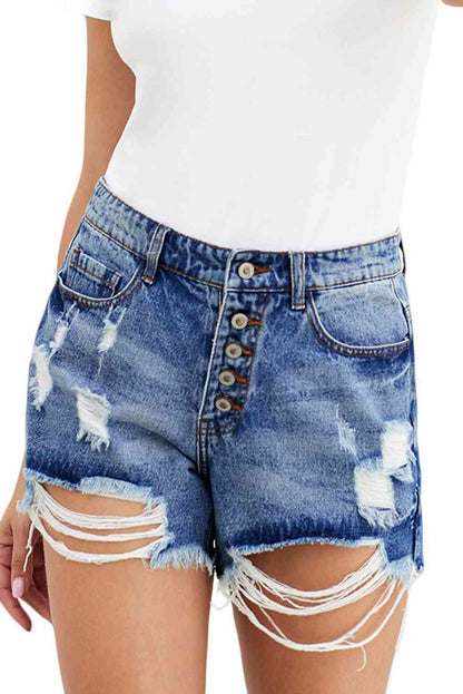 Short en jean effet vieilli avec braguette boutonnée