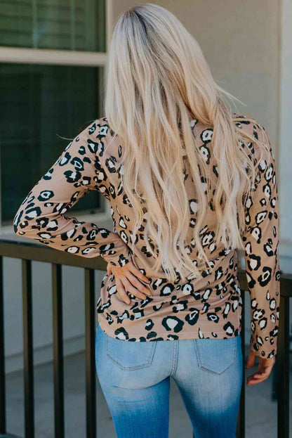 Leopard Print Lace Trim V-Neck Top