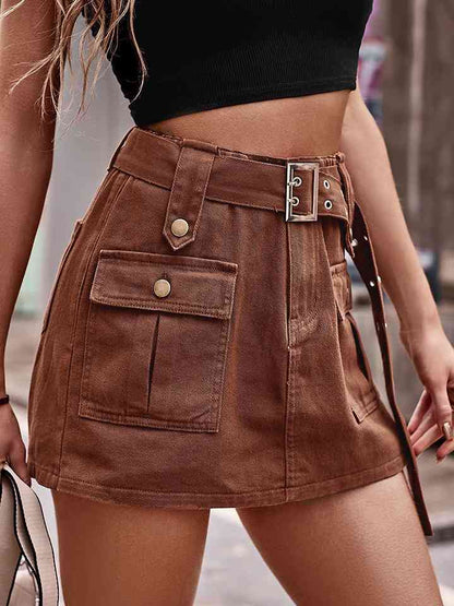 Short cargo en jean taille haute