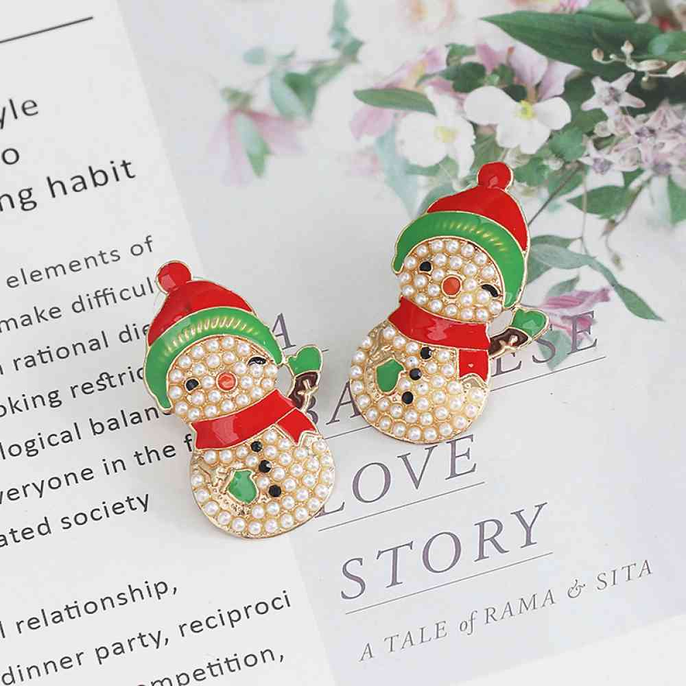 Boucles d'oreilles en alliage de strass bonhomme de neige