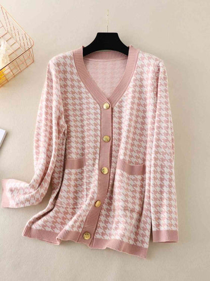 Cardigan boutonné pied-de-poule