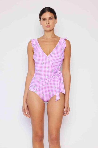 Marina West Swim - Une pièce flottante sur volants - Taille complète - Rose œillet