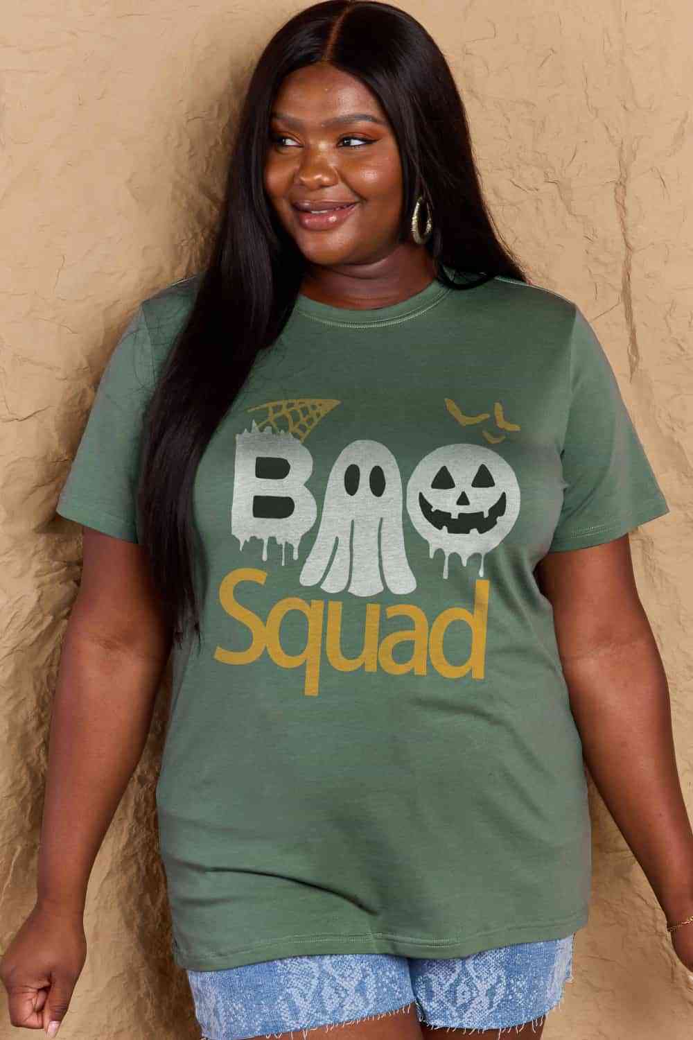 Camiseta de algodón con gráfico BOO SQUAD de talla grande de Simply Love