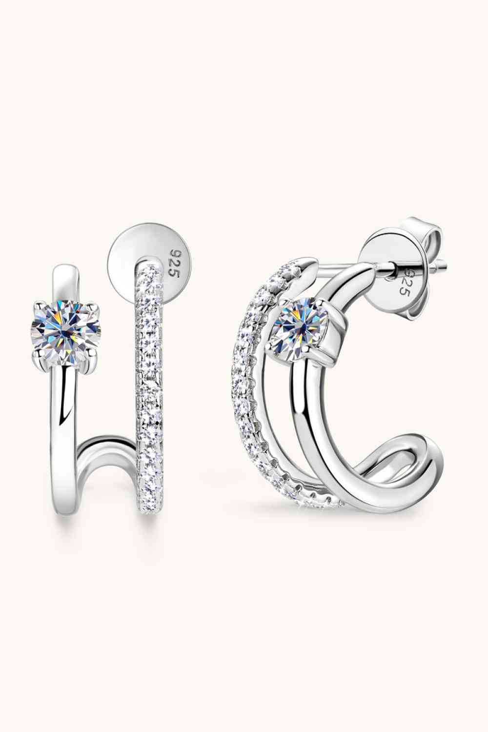 Boucles d'oreilles créoles en C en argent sterling 925 Moissanite