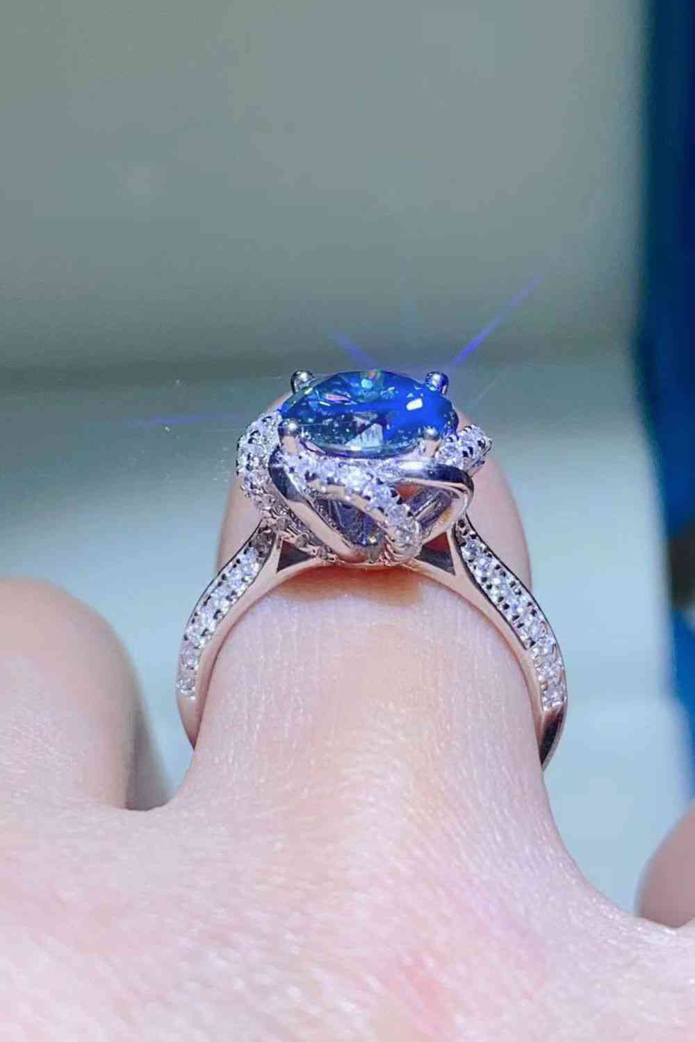 Bague en argent sterling 925 moissanite bleu cobalt 2 carats