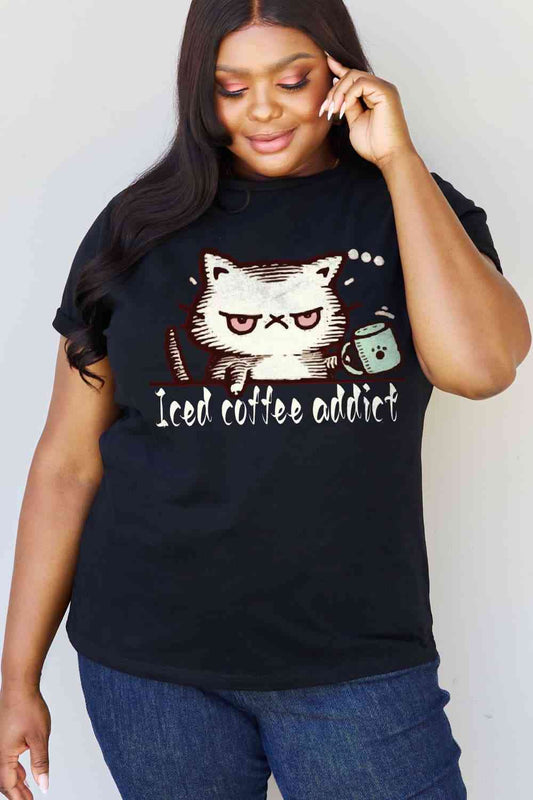 Camiseta de algodón con estampado ICED COFFEE ADDICT de tamaño completo de Simply Love