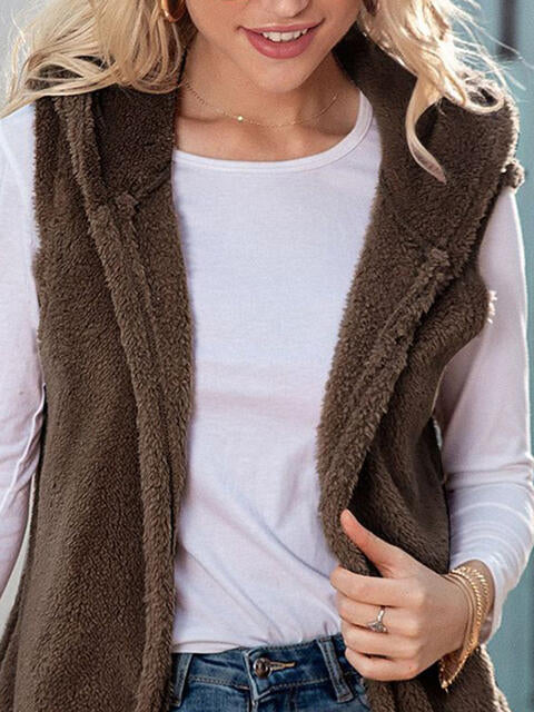 Full Size Sleeveless Hooded Vest with Pockets