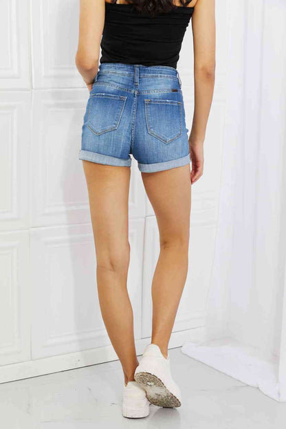 Kancan - Short en jean taille haute taille moyenne délavé à la pierre