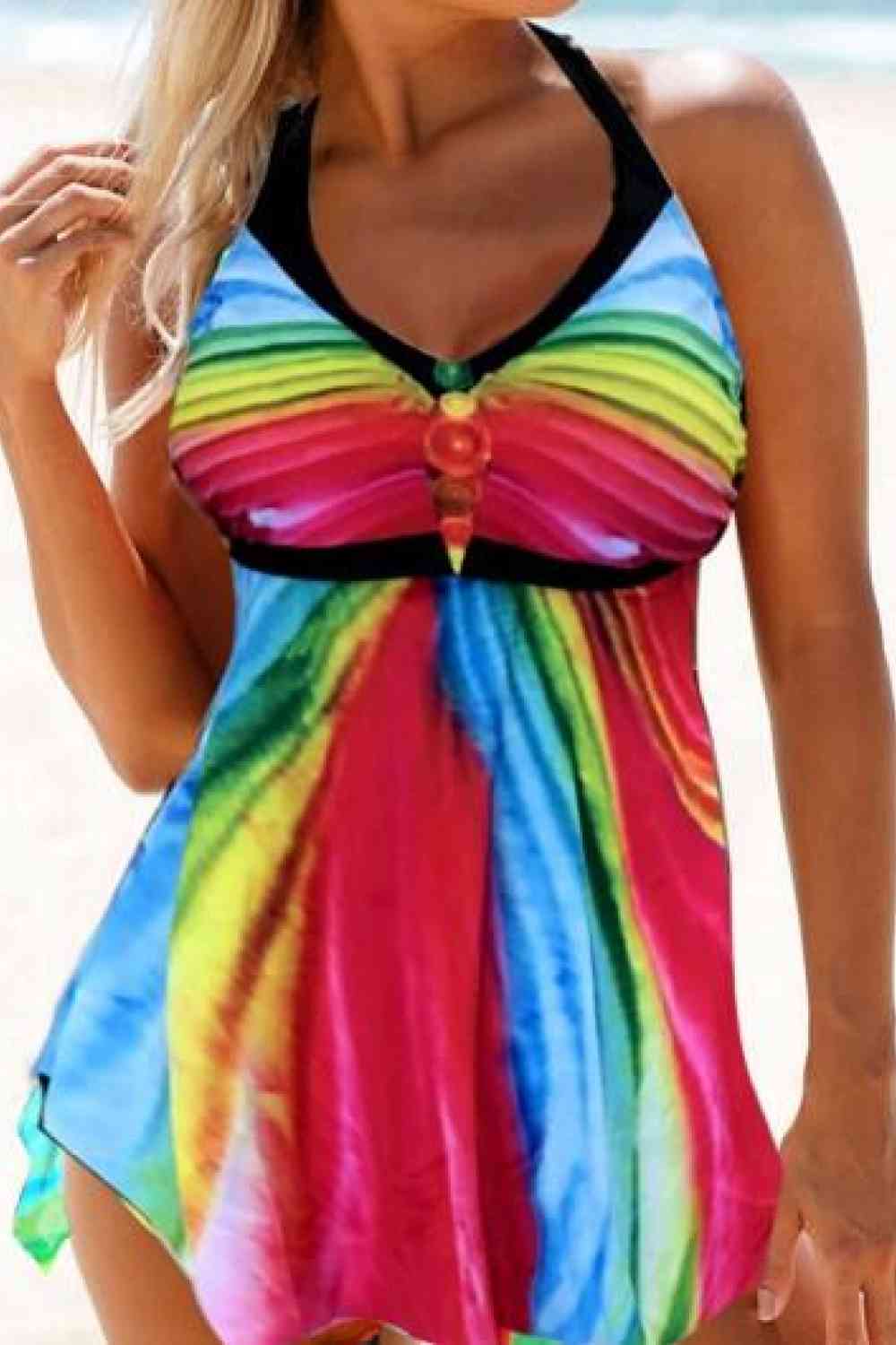 Maillot de bain deux pièces multicolore à col licou