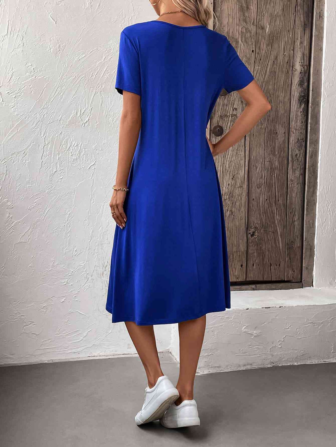 Short Sleeve A-Line Midi Dress
