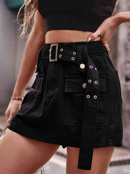 Short cargo en jean taille haute