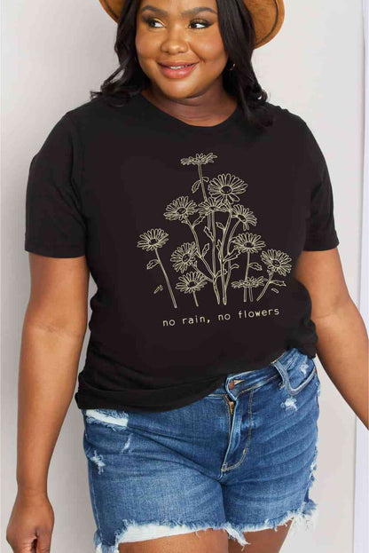 Simply Love T-shirt en coton graphique NO RAIN NO FLOWERS pleine taille