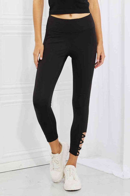 Yelete Ready For Action Full Size Ankle Cutout Active Leggings in Black