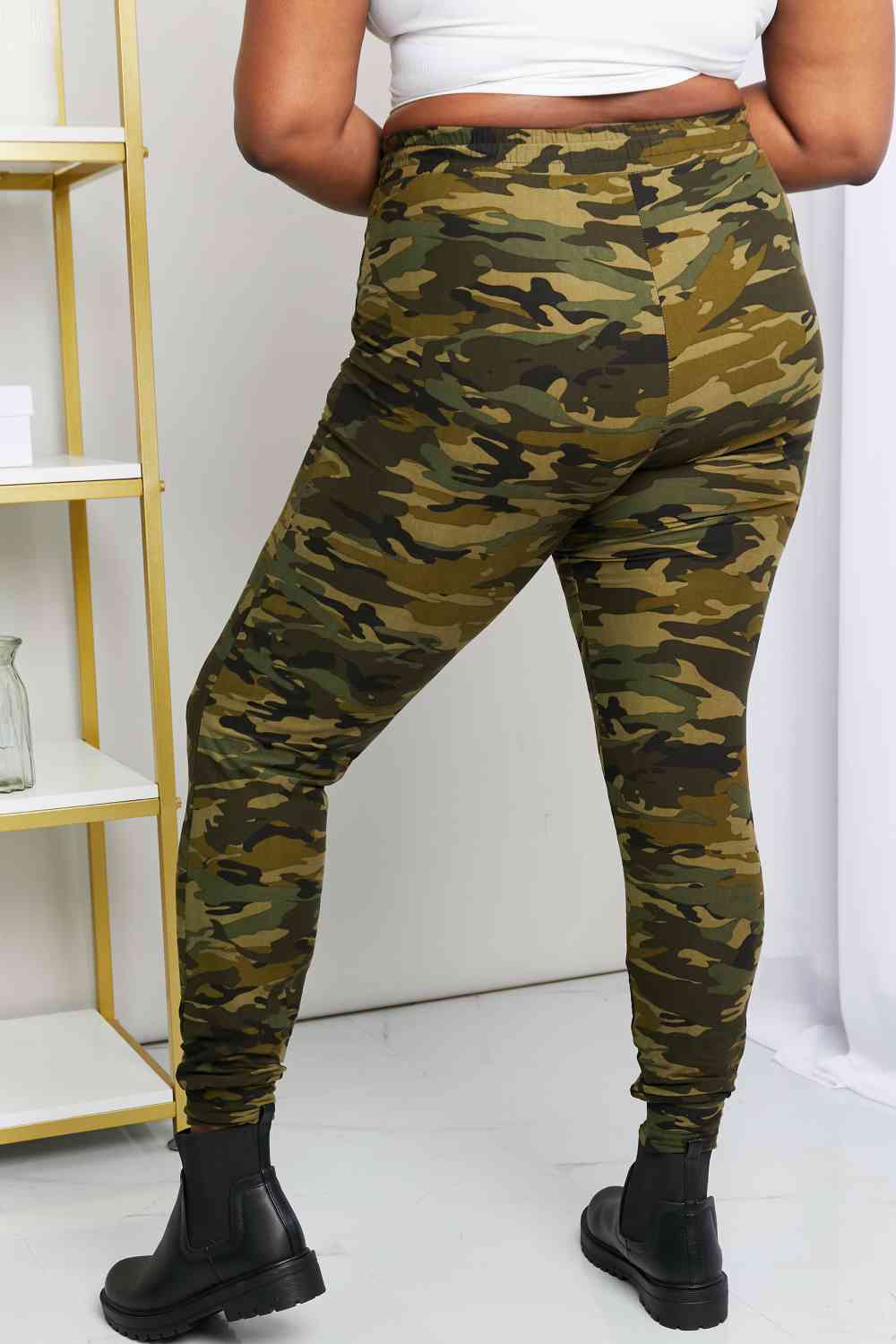 Leggings Depot Full Size Camouflage Drawstring Waist Zipper Detail Joggers