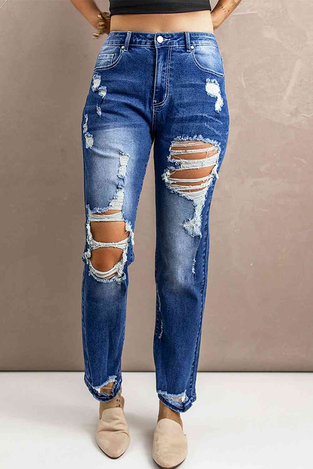 Jean taille haute effet vieilli Baeful avec poches