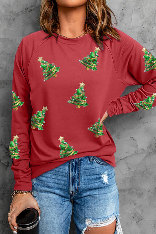 Sweat-shirt Sapin de Noël avec Patch à Paillettes