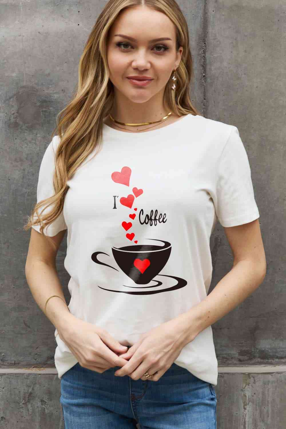 Camiseta de algodón con estampado I LOVE COFFEE de tamaño completo de Simply Love