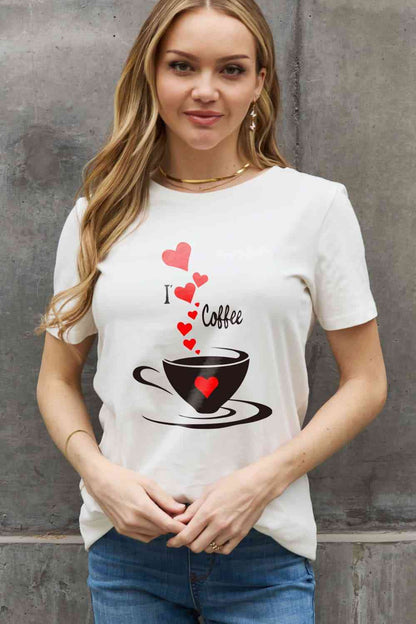 Camiseta de algodón con estampado I LOVE COFFEE de tamaño completo de Simply Love