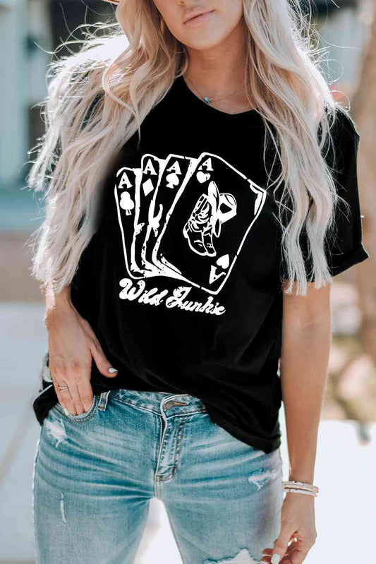 Camiseta de manga corta con cuello redondo y estampado de póquer