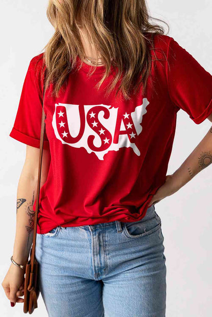 T-shirt à col rond avec image des États-Unis