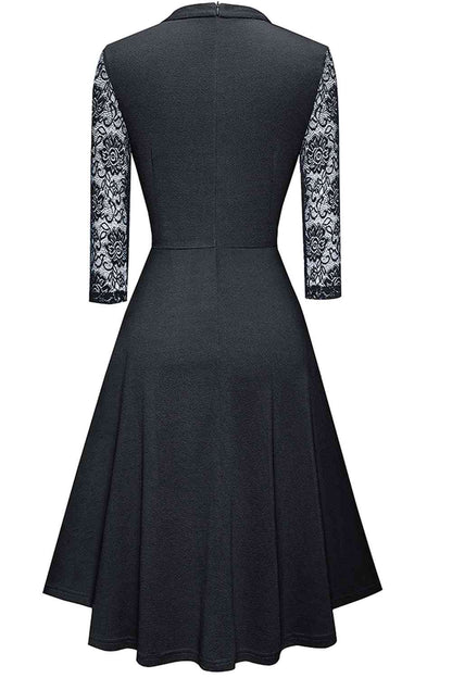 Round Neck Three-Quater Sleeve Cutout Dress