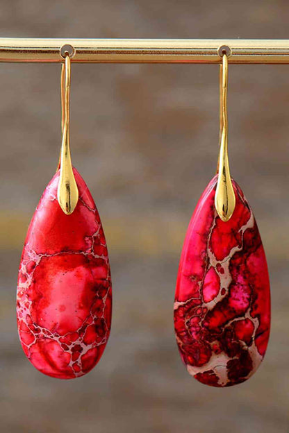 Boucles d'oreilles pendantes en pierre naturelle en forme de larme faites à la main